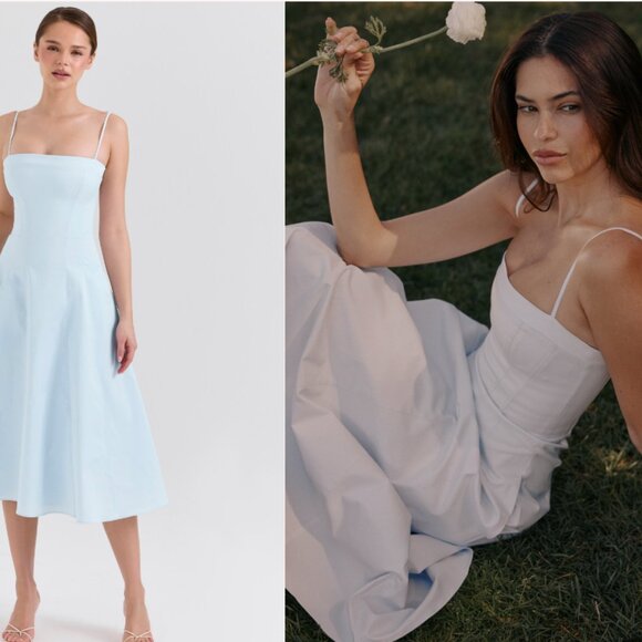 House of CB 'Dolly' Soft Blue Stretch Cotton A-line Midi Sundress NWOT